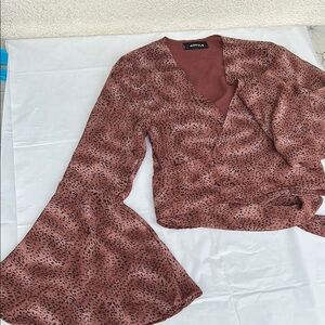 4SI3NNA Brown Wrap Tie Front‎ Blouse